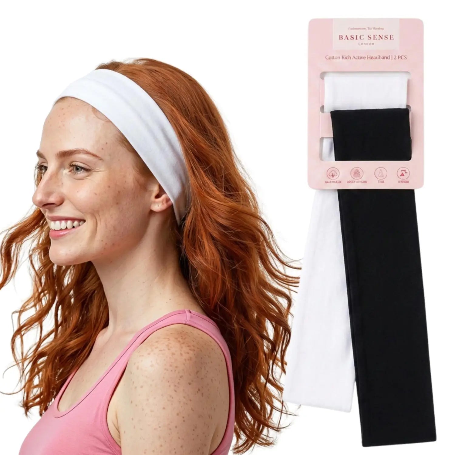 Workout Headbands for Women – Non-Slip Cotton Sweatbands - Black - White / 5cm Width - Headbands