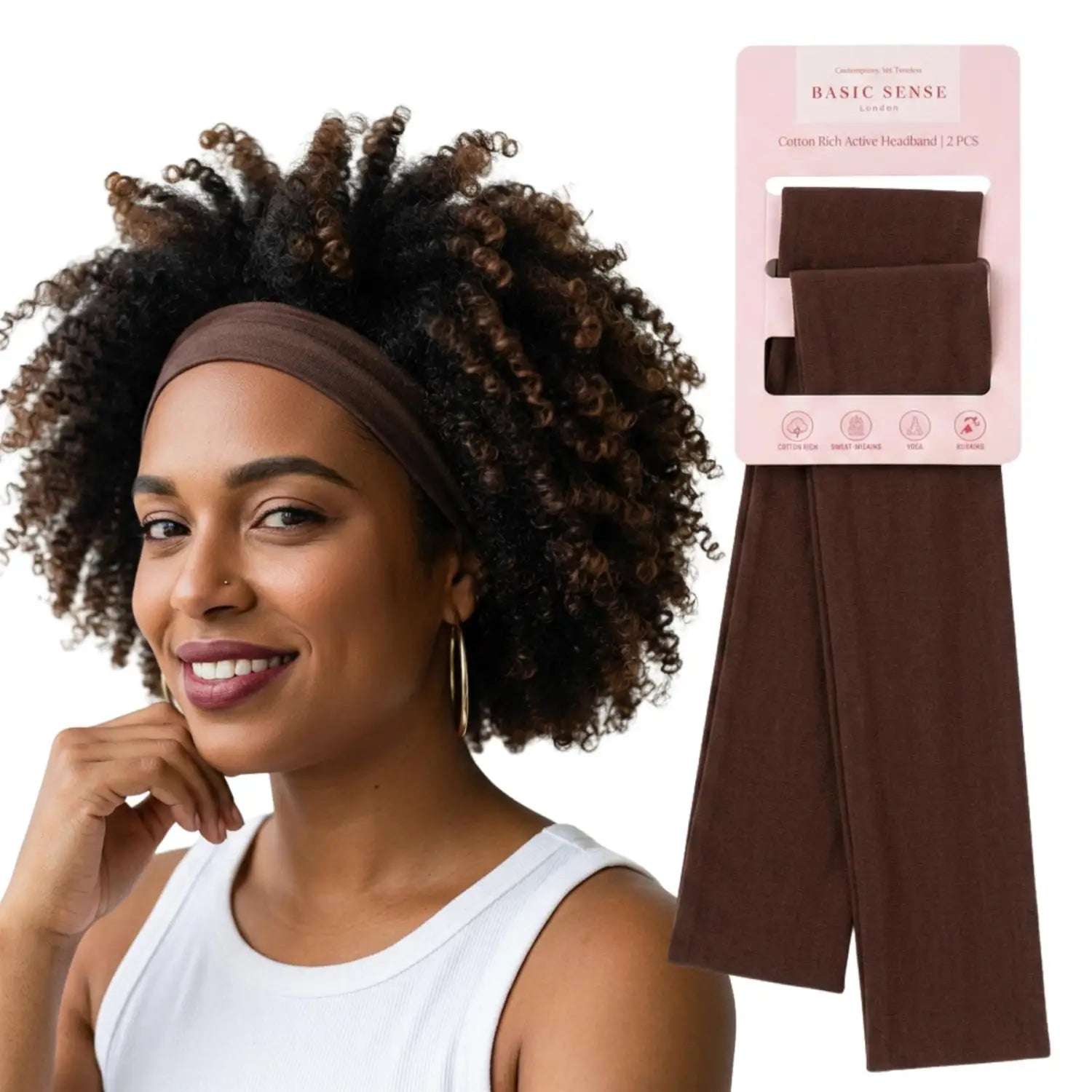 Workout Headbands for Women – Non-Slip Cotton Sweatbands - Dark Brown - Dark Brown / 5cm Width - Headbands