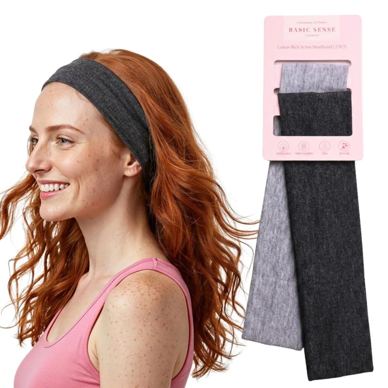 Workout Headbands for Women – Non-Slip Cotton Sweatbands - Grey - Dark Grey / 5cm Width - Headbands