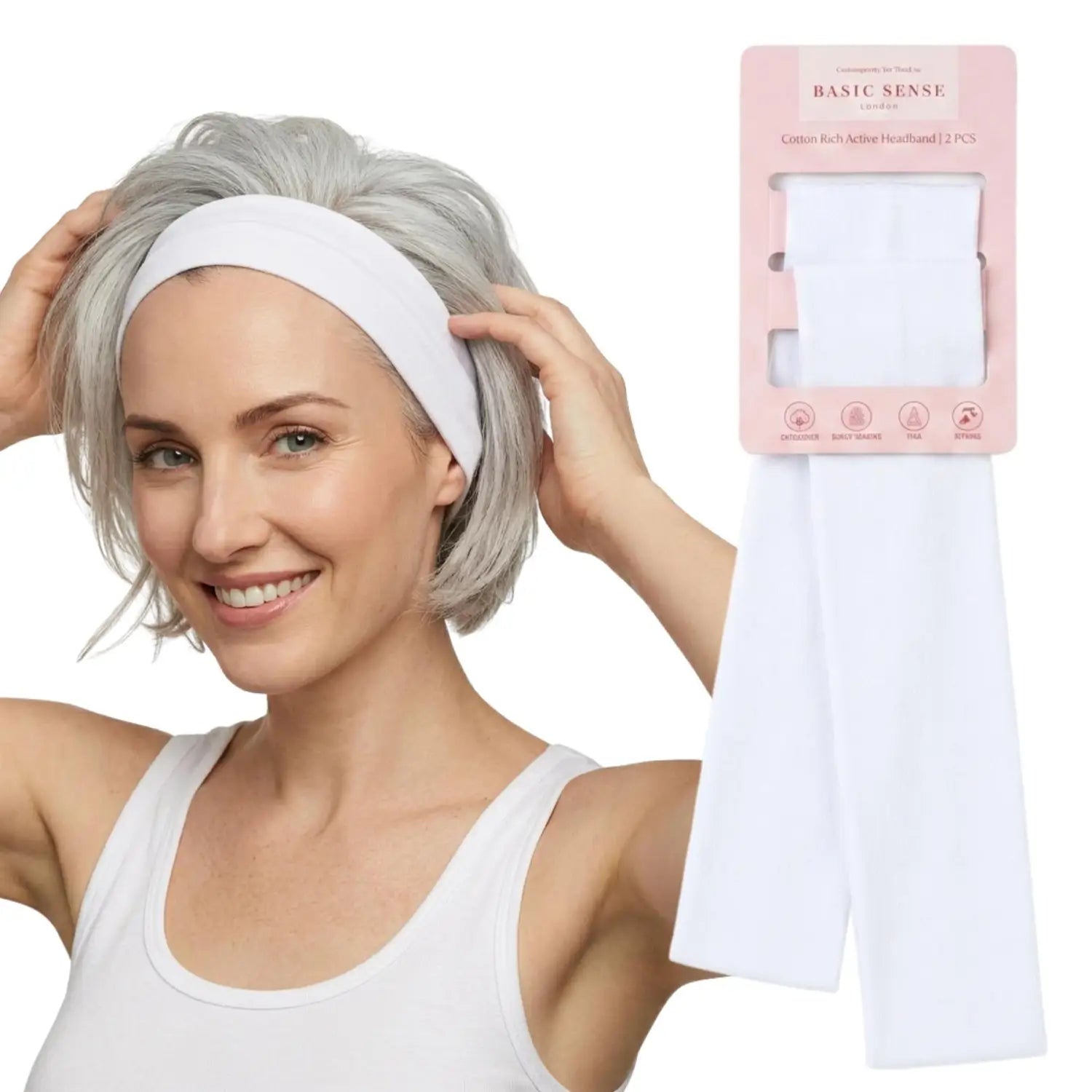 Workout Headbands for Women – Non-Slip Cotton Sweatbands - White - White / 5cm Width - Headbands
