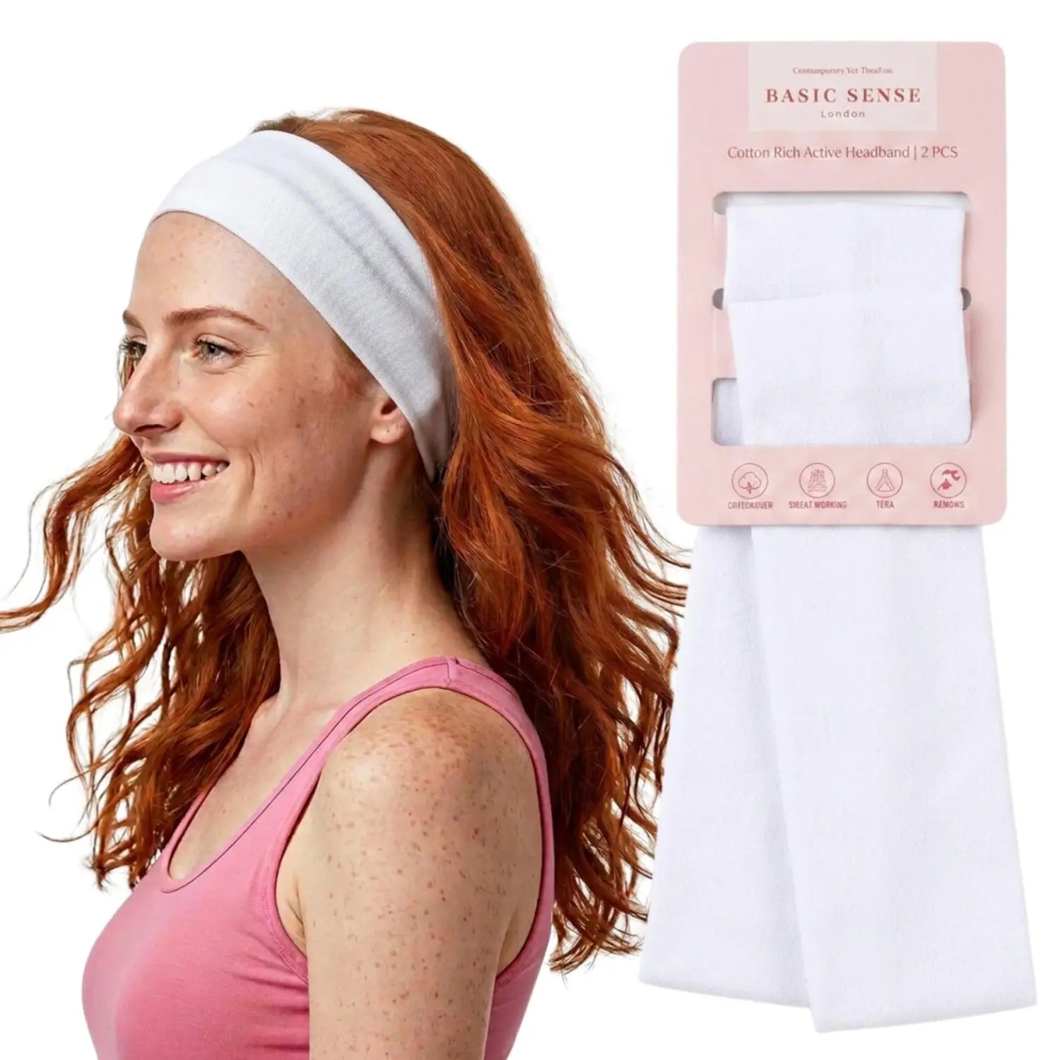 Workout Headbands for Women – Non-Slip Cotton Sweatbands - White - White / 7cm Width - Headbands
