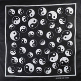 Yin Yang Print Square Bandana in 100% Cotton: Black and white scarf with yin symbols