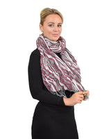 Woman modeling Zebra Print Metallic Tasselled Scarf