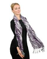 Zebra Print Metallic Tasselled Scarf on Woman