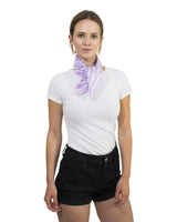 Woman wearing white shirt and black shorts showcasing Zebra Print Multifunctional Square Bandana in 100% Cotton